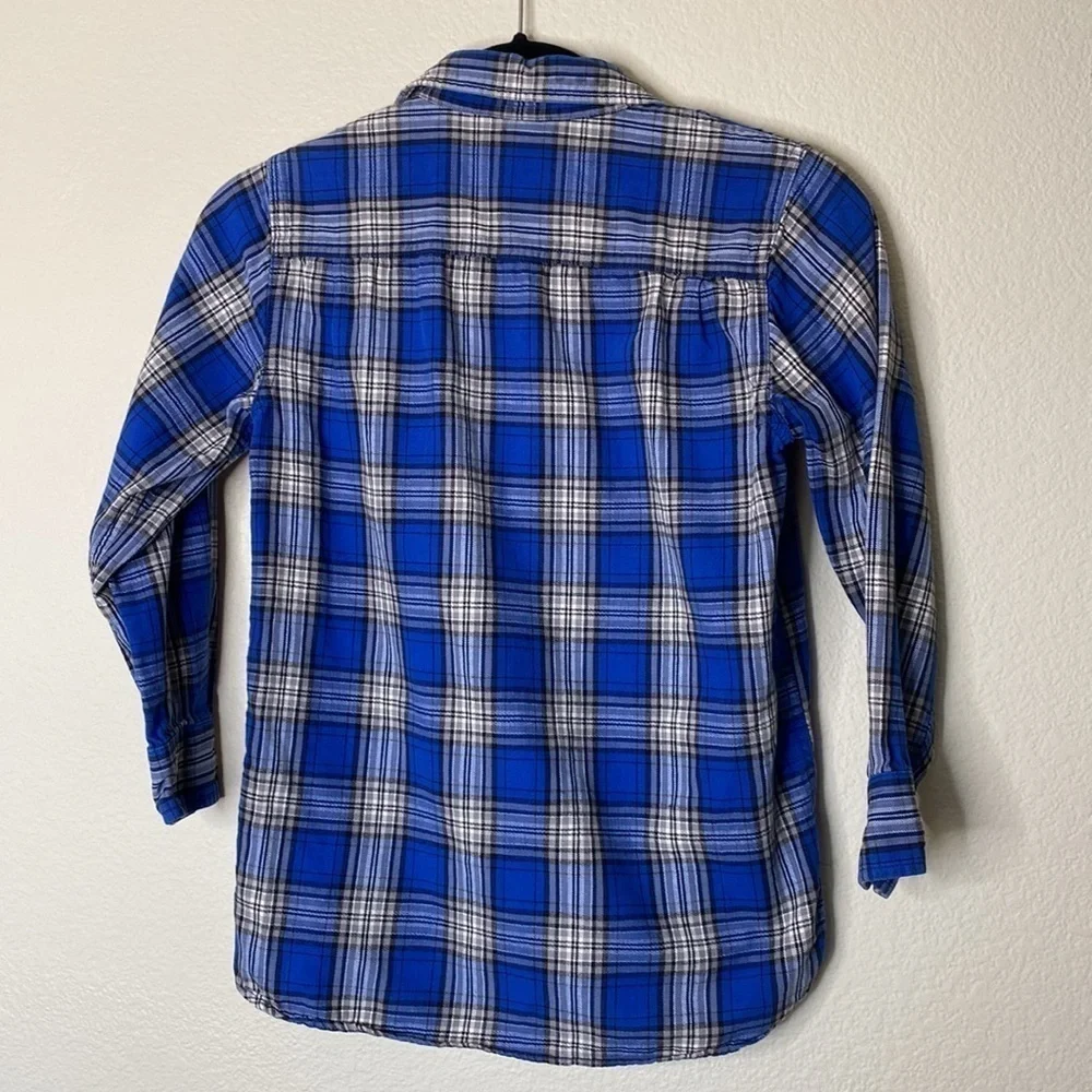 Gap flannel kids 8 eight long sleeve button down plaid blue white EUC